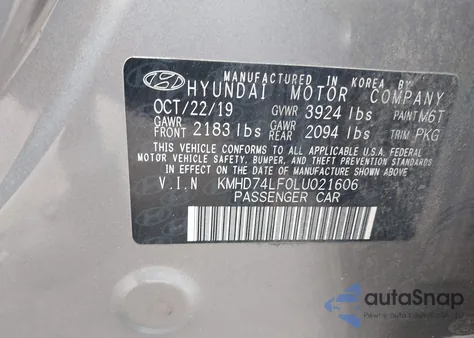 2020 Hyundai Elantra Se from USA, damaged, VIN KMHD74LF0LU021606